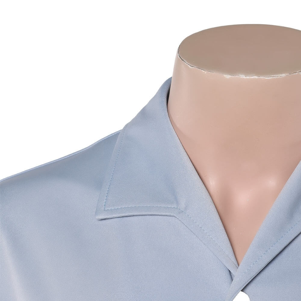 Black Leg Sanji Costume Blue Button Down Causal Shirt for Cosplay Daily Wear