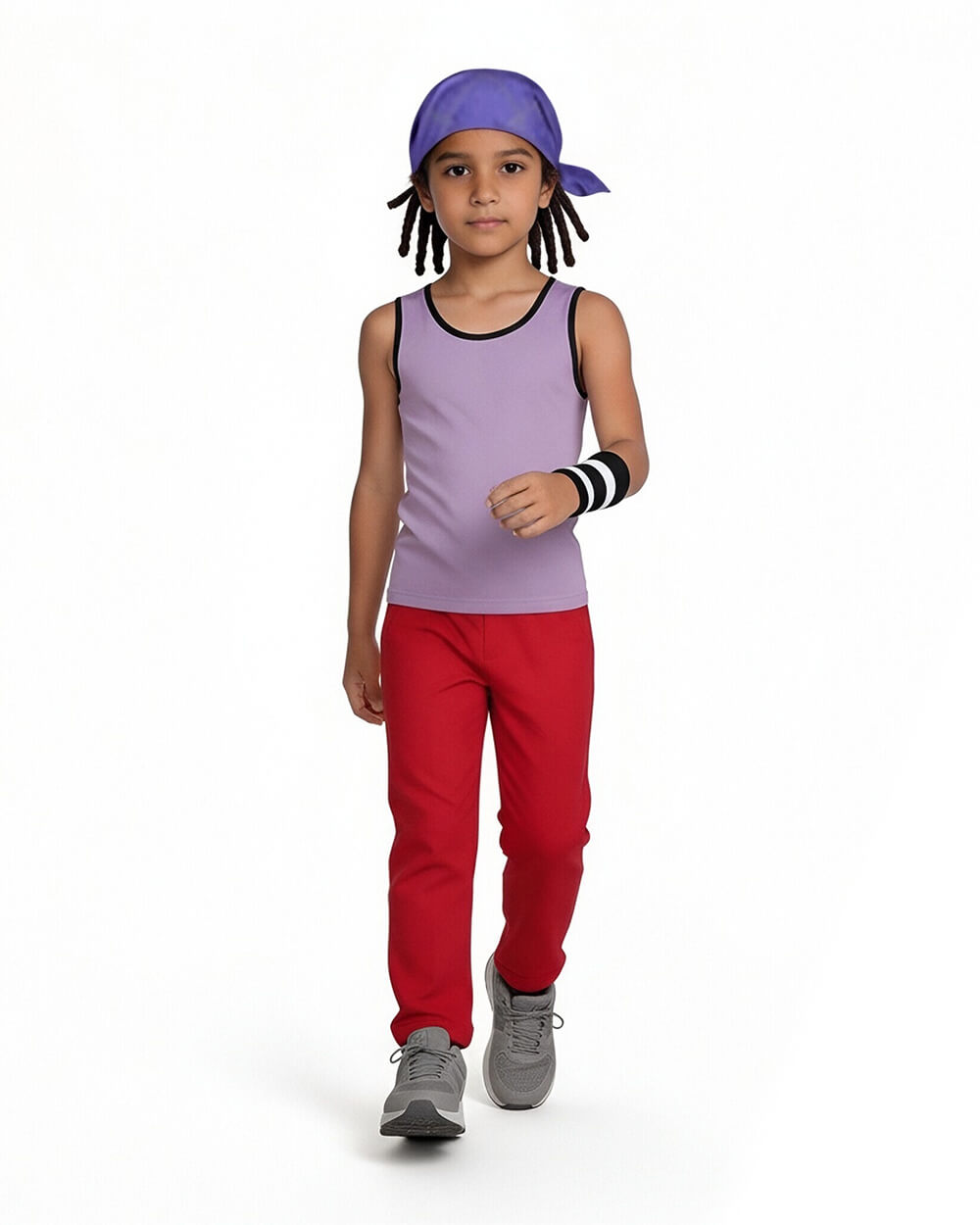 Usopp Cosplay Costume Purple Tank Top Red Pants Outfit with Bandana Satchel Bag Full Set