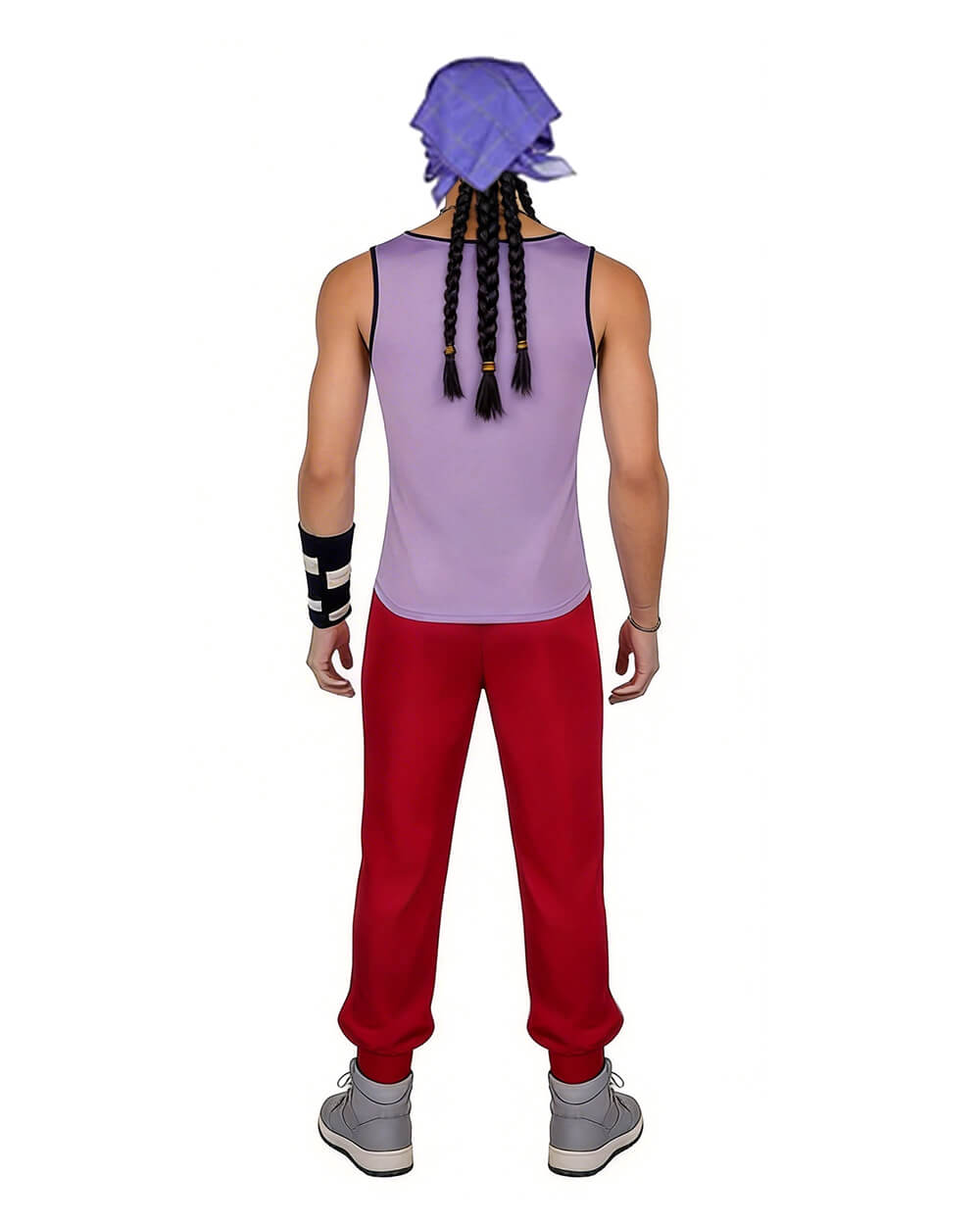 Usopp Cosplay Costume Purple Tank Top Red Pants Outfit with Bandana Satchel Bag Full Set