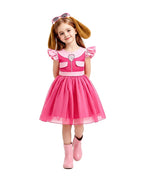Girls Pink Puppy Outfit Cute Skye A-line Dress with Goggles Headband for Dress-up Party