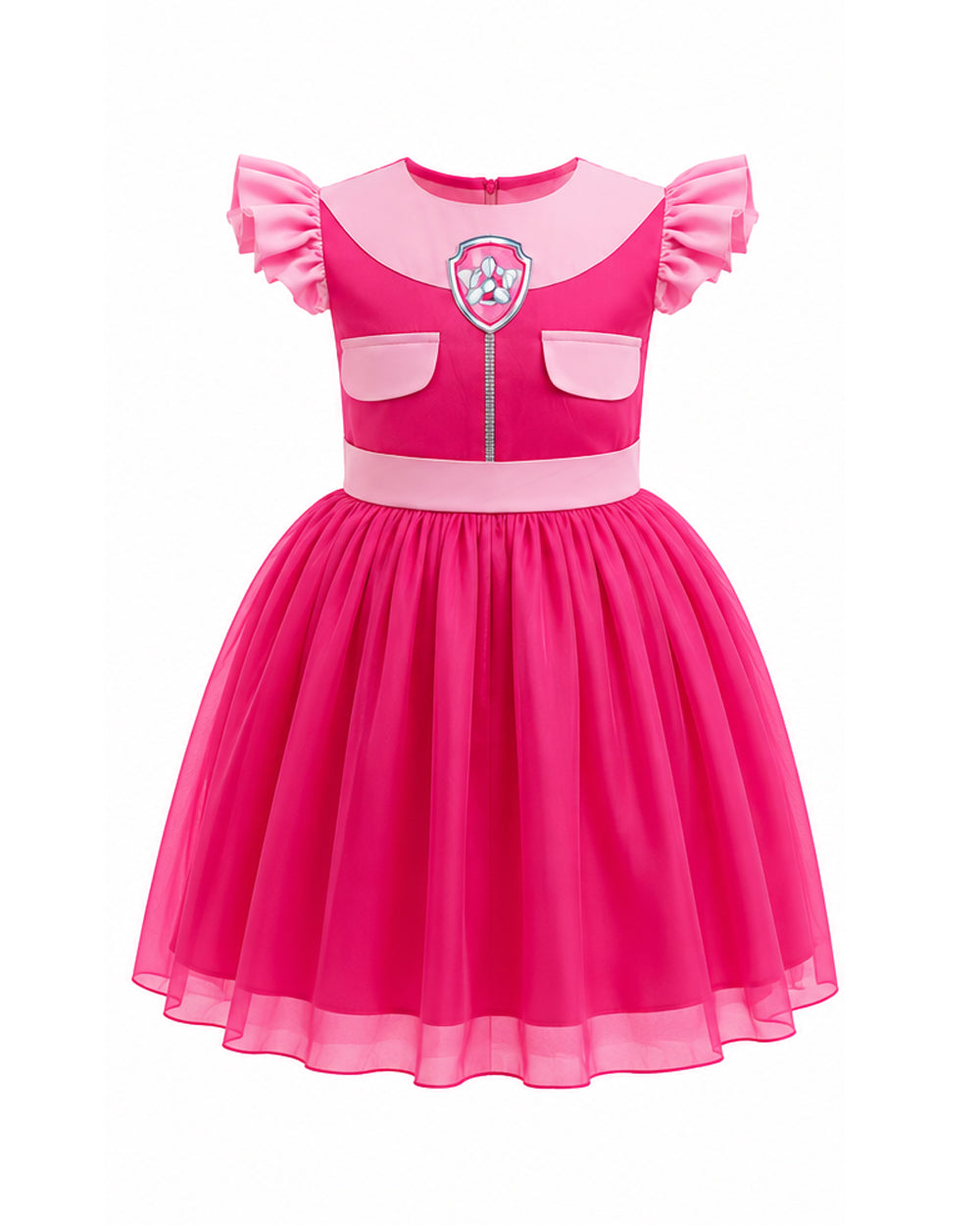 Girls Pink Puppy Outfit Cute Skye A-line Dress with Goggles Headband for Dress-up Party