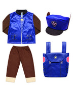 Boys Police Pup Costume Blue Tops Pants Hat and Backpack Full Set for Cosplay Carnival