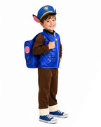 Boys Police Pup Costume Blue Tops Pants Hat and Backpack Full Set for Cosplay Carnival