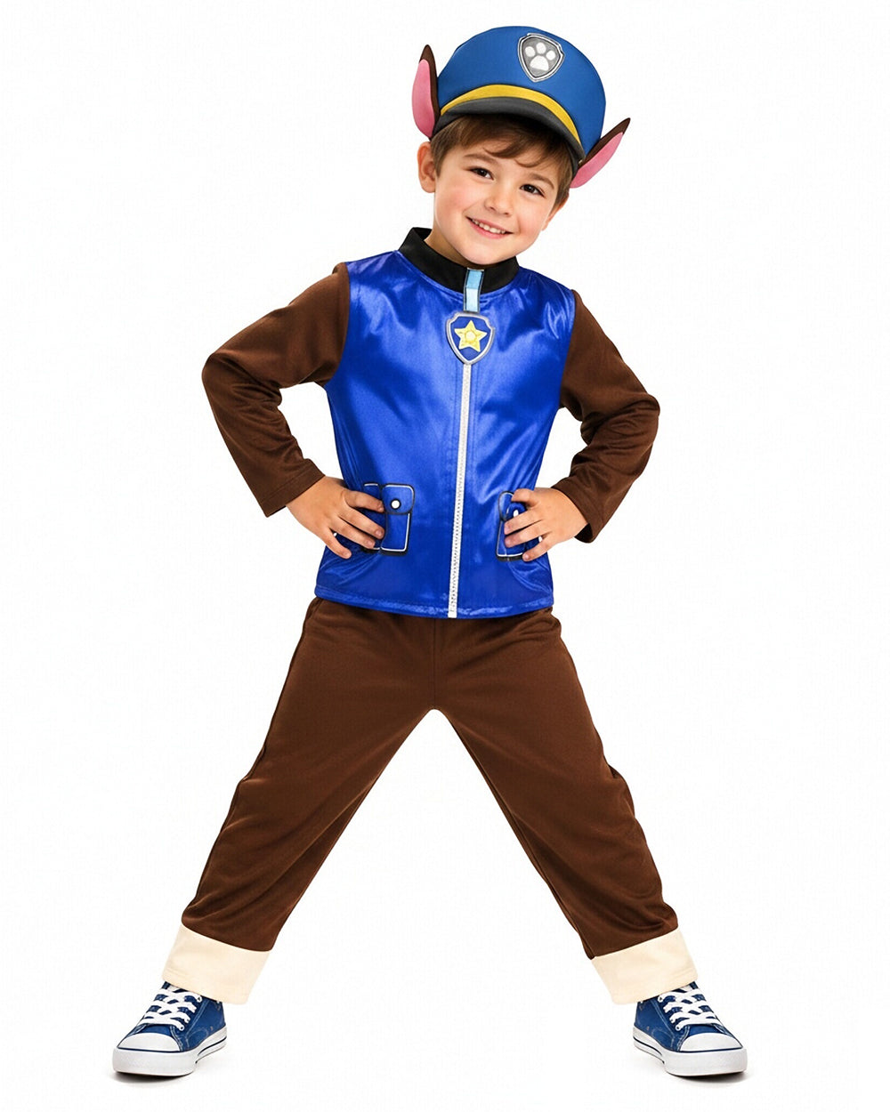 Boys Police Pup Costume Blue Tops Pants Hat and Backpack Full Set for Cosplay Carnival
