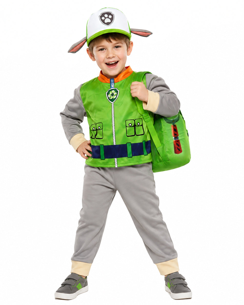 Toddler Kids Recycling Pup Costume Green Rescue Dog Outfit with Hat and Bag for Halloween Cosplay