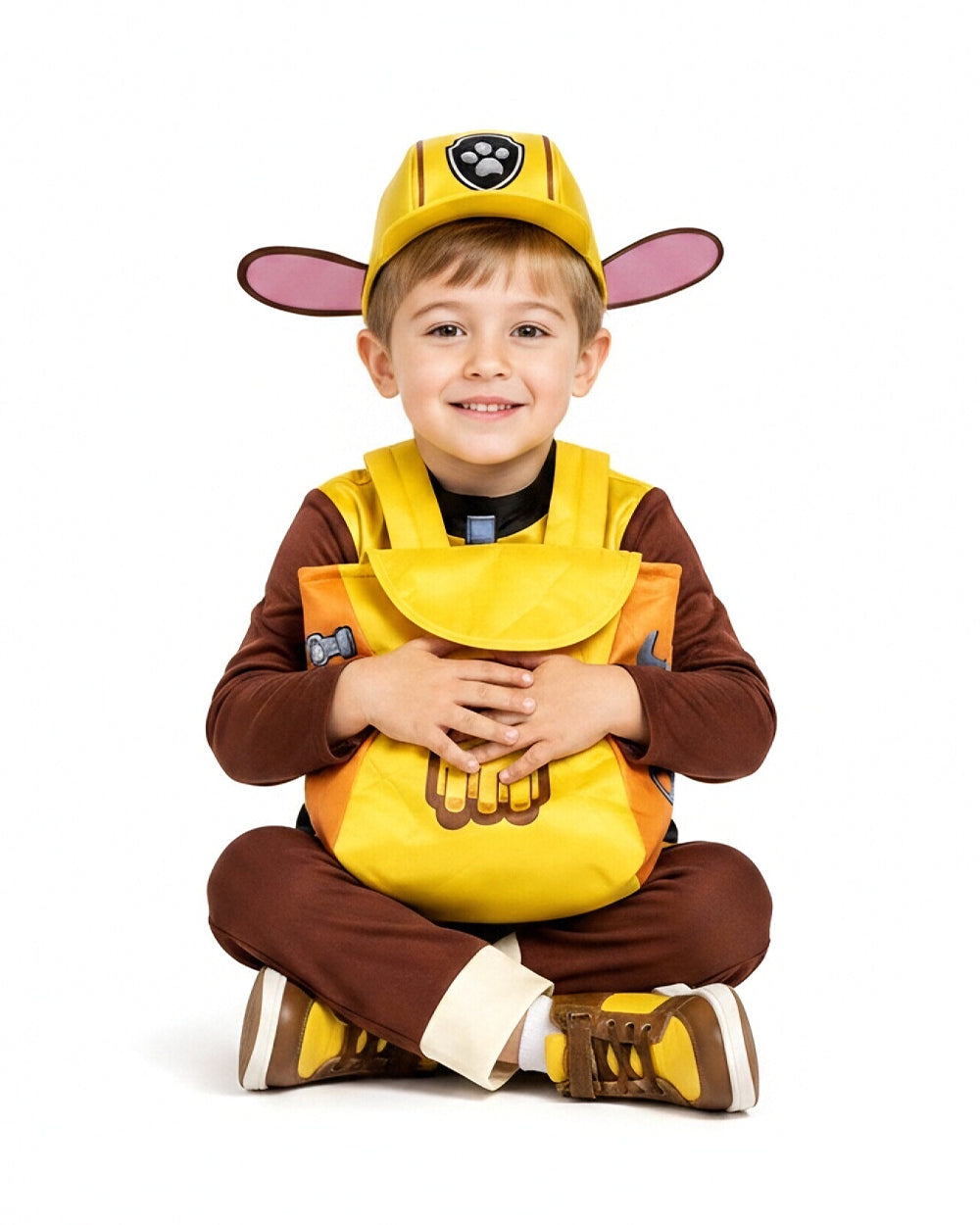 Kids Construction Pup Costume Yellow Digger Rescue Outfit with Hat and Bag for Themed Parties 3T-7Y
