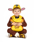 Kids Construction Pup Costume Yellow Digger Rescue Outfit with Hat and Bag for Themed Parties 3T-7Y