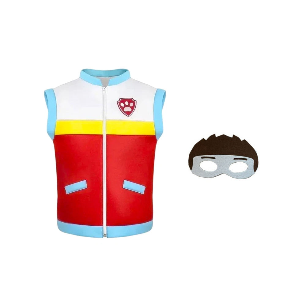Kids Rescue Leader Costume Red and White Unisex Vest and Mask for Themed Party Cosplay Event