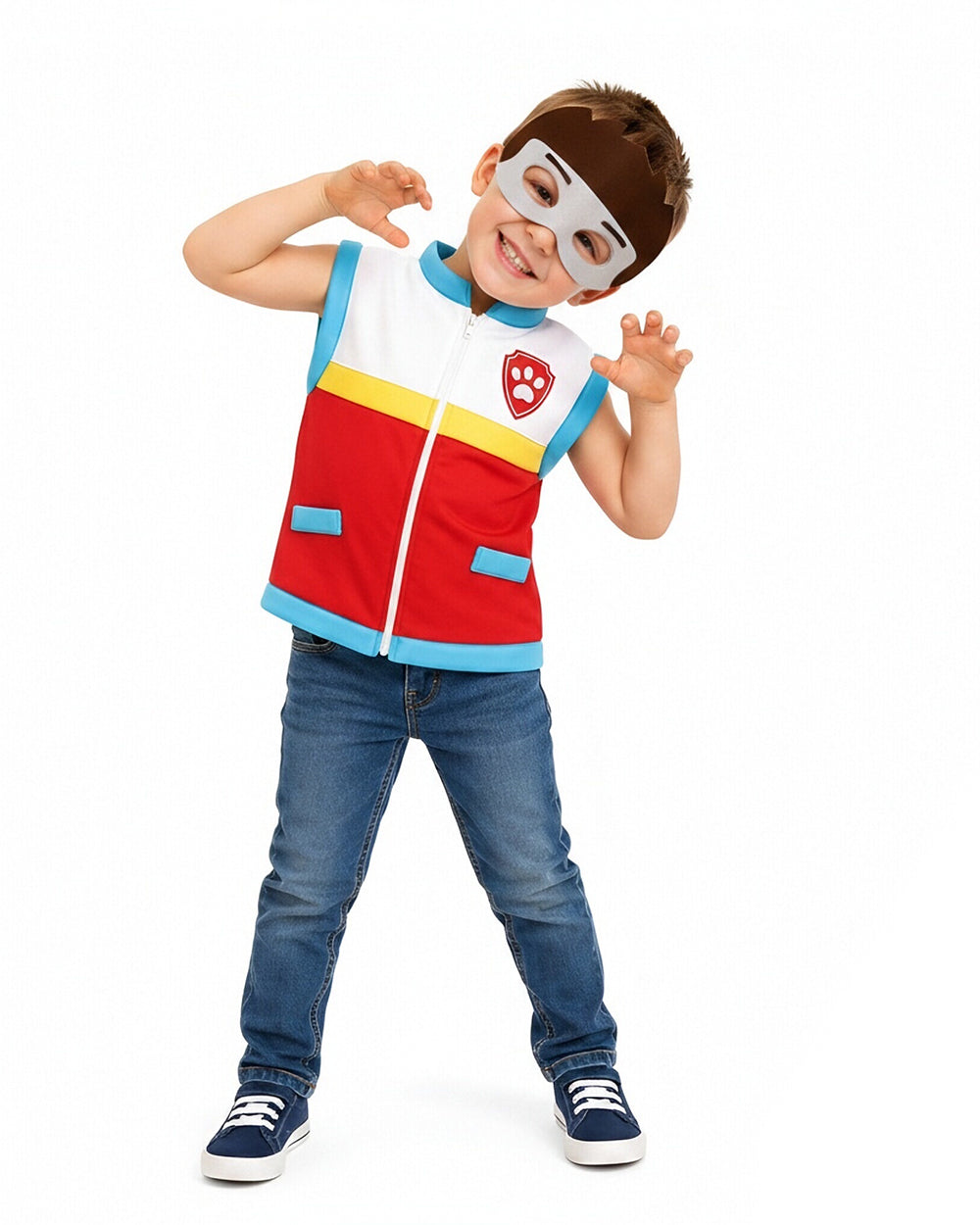 Kids Rescue Leader Costume Red and White Unisex Vest and Mask for Themed Party Cosplay Event