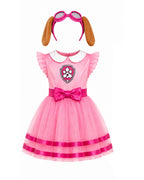 Girls Skye Costume Pink Aviator Puppy Tulle Dress with Goggles Headband for Cosplay Birthday Party