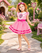 Girls Skye Costume Pink Aviator Puppy Tulle Dress with Goggles Headband for Cosplay Birthday Party