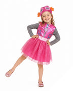 Girls Sky Rescue Pup Costume Rose Pink Dress Hat and Backpack 3pcs Suit for Halloween Cosplay