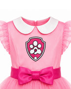 Girls Skye Costume Pink Aviator Puppy Tulle Dress with Goggles Headband for Cosplay Birthday Party