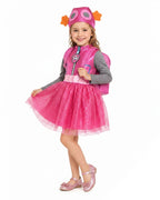 Girls Sky Rescue Pup Costume Rose Pink Dress Hat and Backpack 3pcs Suit for Halloween Cosplay