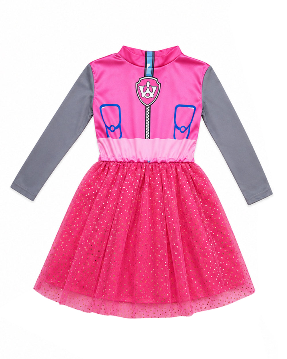 Girls Sky Rescue Pup Costume Rose Pink Dress Hat and Backpack 3pcs Suit for Halloween Cosplay