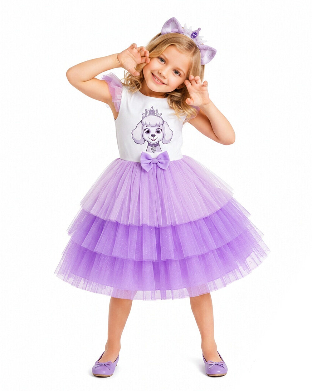 Girls Sweetie Dress Purple Dog Princess Layered Tutu Dress for Halloween Carnival