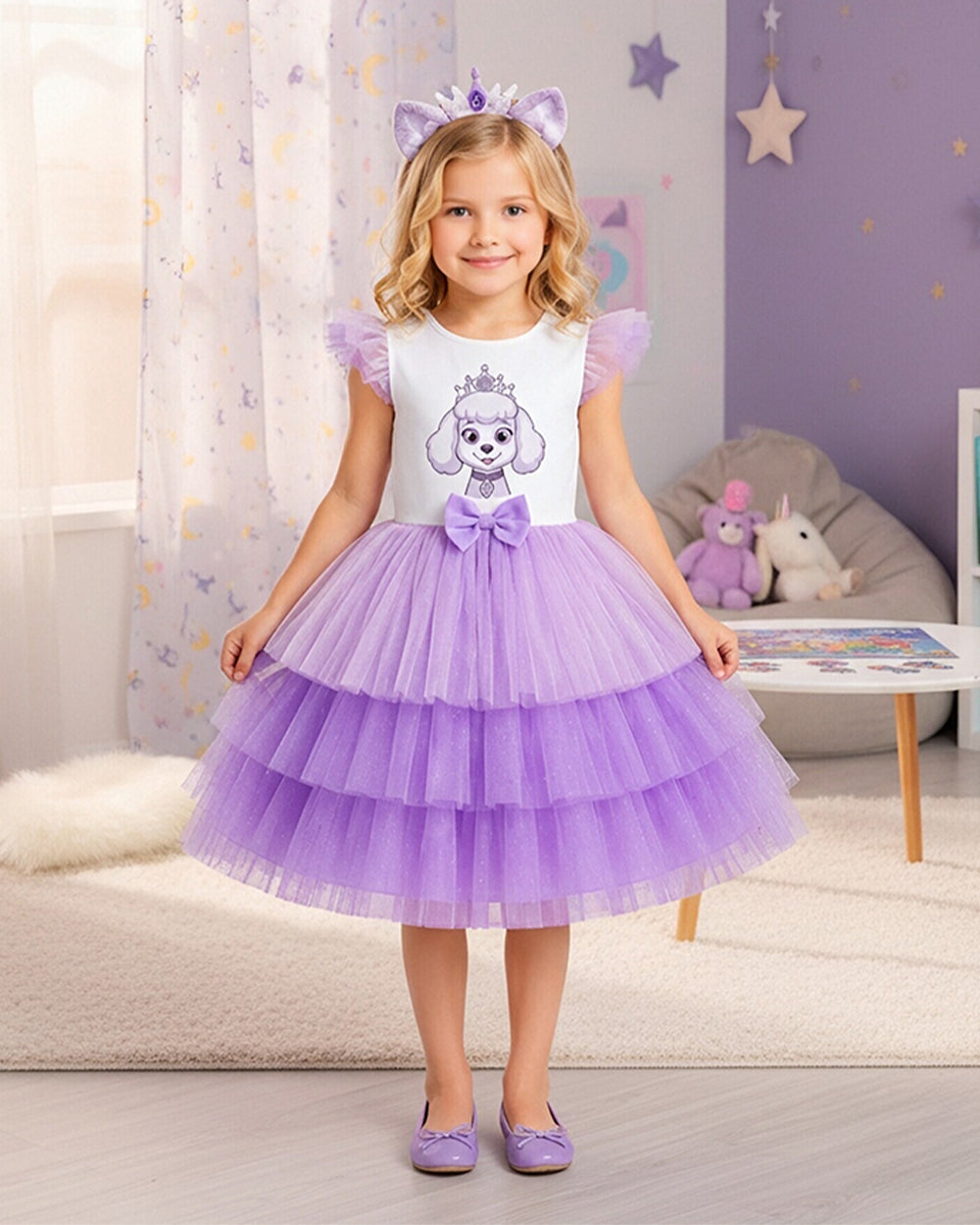 Girls Sweetie Dress Purple Dog Princess Layered Tutu Dress for Halloween Carnival