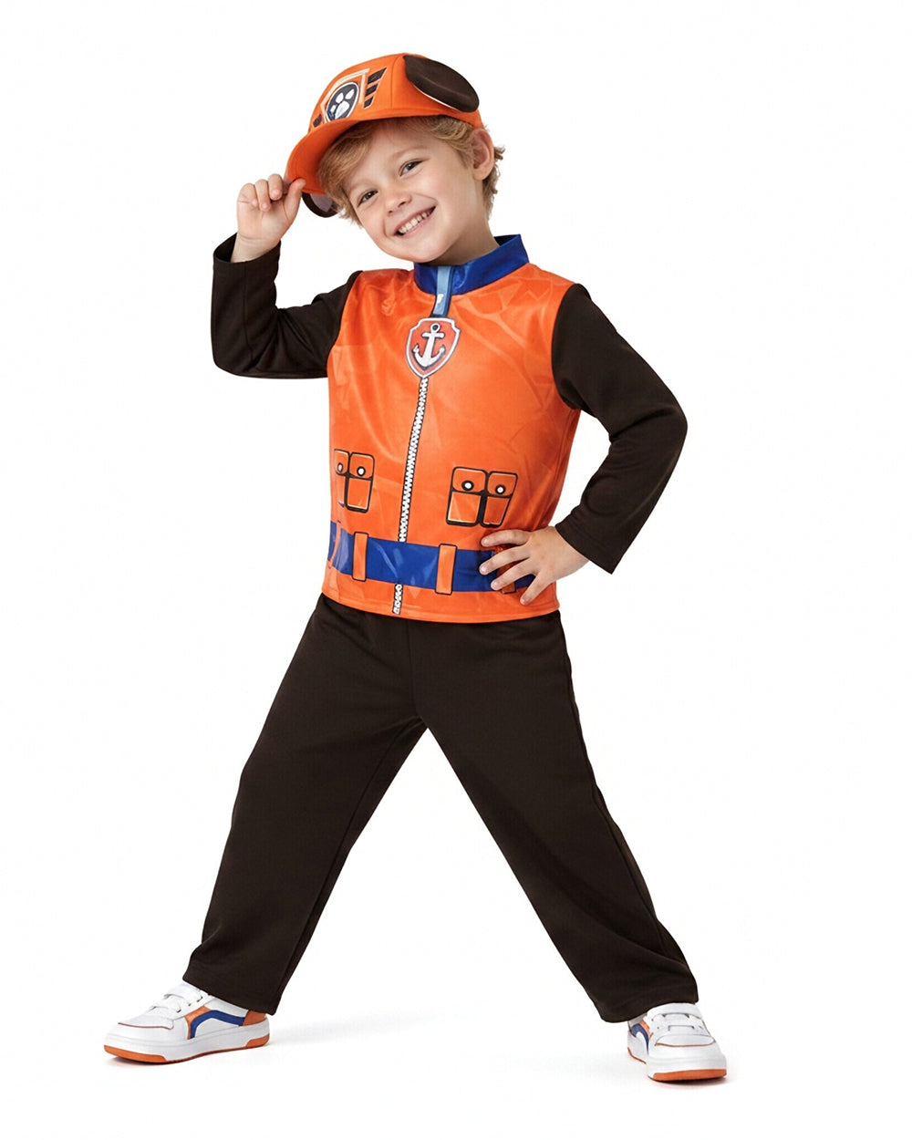 Kids Water Rescue Puppy Costume Orange Tops Pants Hat and Backpack 4pcs Set for Birthday Party