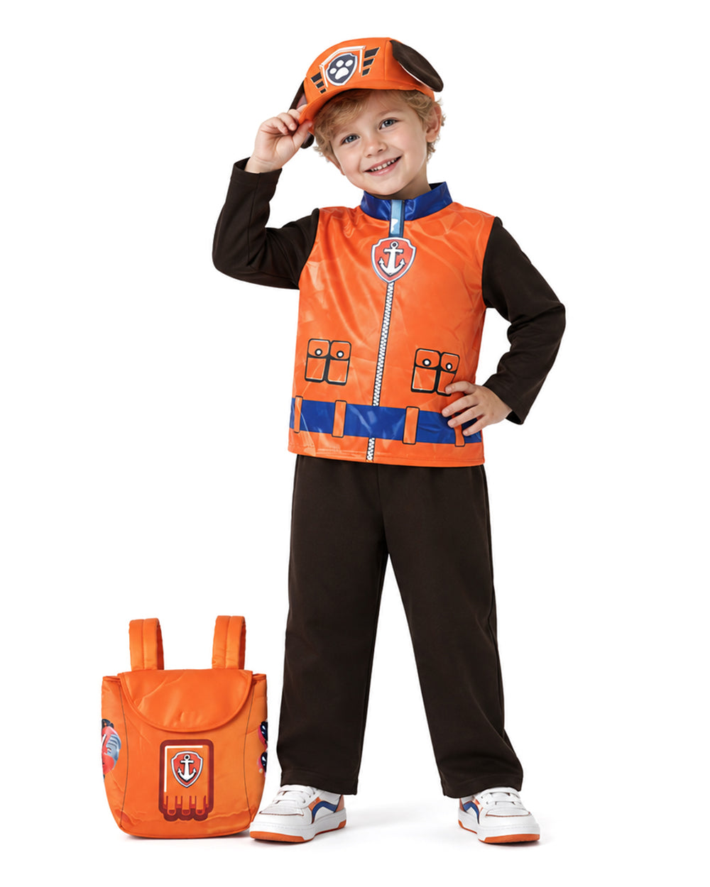 Kids Water Rescue Puppy Costume Orange Tops Pants Hat and Backpack 4pcs Set for Birthday Party