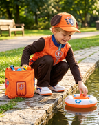 Kids Water Rescue Puppy Costume Orange Tops Pants Hat and Backpack 4pcs Set for Birthday Party