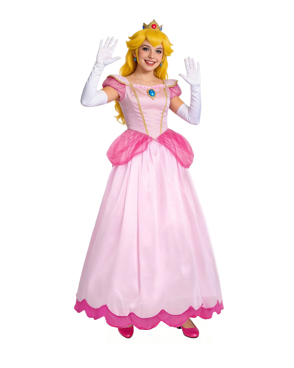 Adults Princess Dress Gloves and Crown Set Pink Ball Gown Party Costume