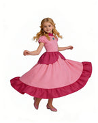 Pink Princess Cosplay Costume Set Dress with Crown Earrings Brooch and Long Gloves