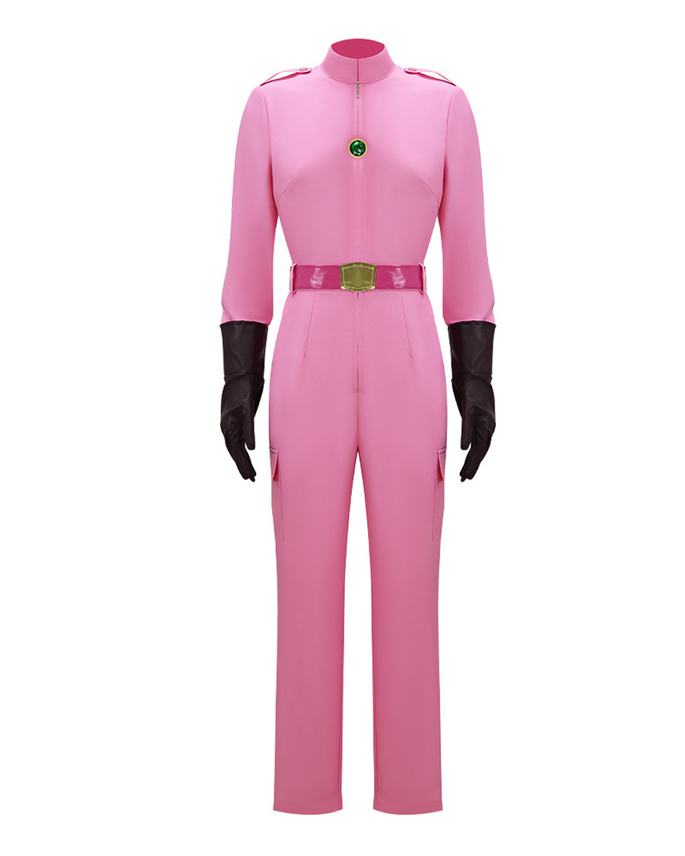 Women Pink Princess Costume Superhero Racing Jumpsuit with Gloves Belt and Gem Brooch for Cosplay