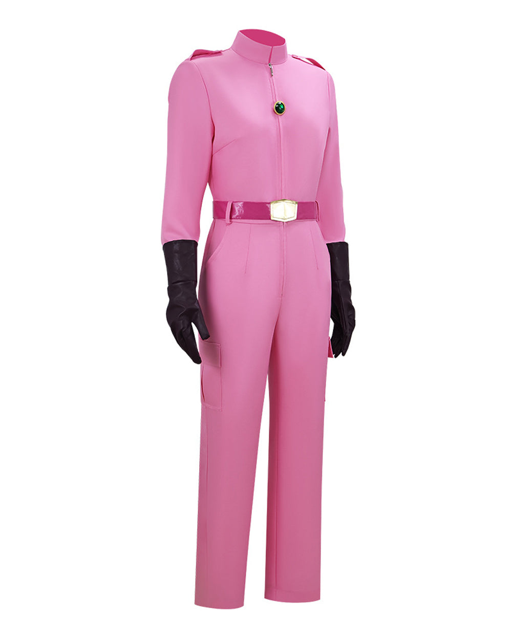 Women Pink Princess Costume Superhero Racing Jumpsuit with Gloves Belt and Gem Brooch for Cosplay