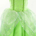 Girls Tink Bell Light Up Dress Green Ball Gown LED Costume With Wing for Dress Up Party