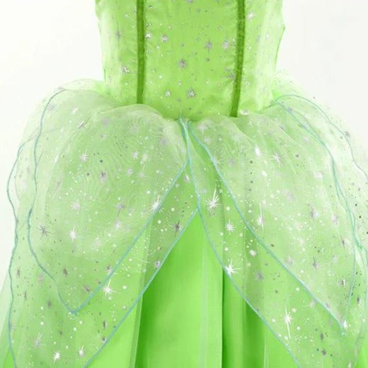 Girls Tink Bell Light Up Dress Green Ball Gown LED Costume With Wing for Dress Up Party