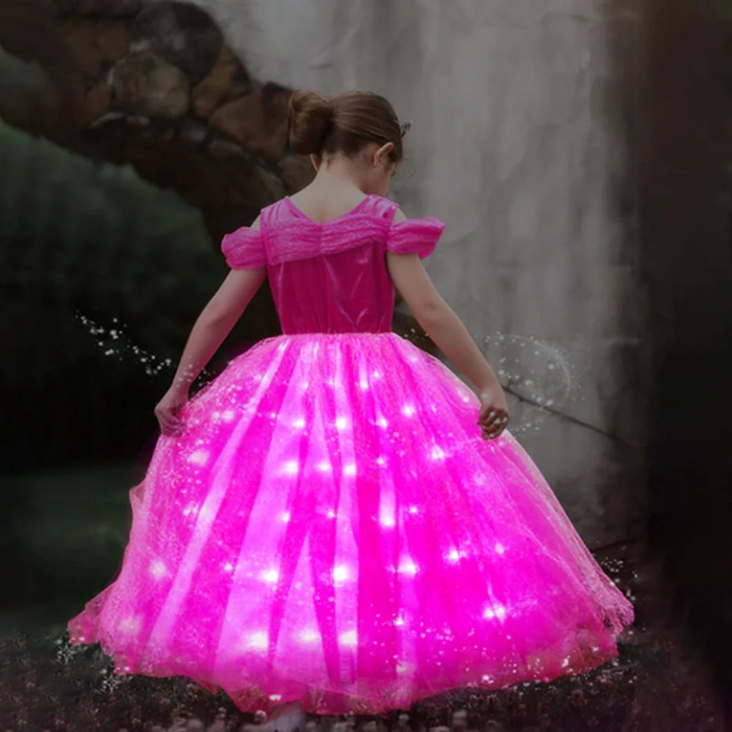 Girls Princess Light Up Dress Girls Pink LED Party Dress Birthday Dress-Up Outfit