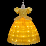 Girl Princess Belle Light Up Dress Glowing Princess Beauty LED Puff Sleeve Ball Gown