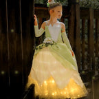 Tiana Frog Princess Costume Princess Light Up Dress Girls Off Shoulder Party Dress