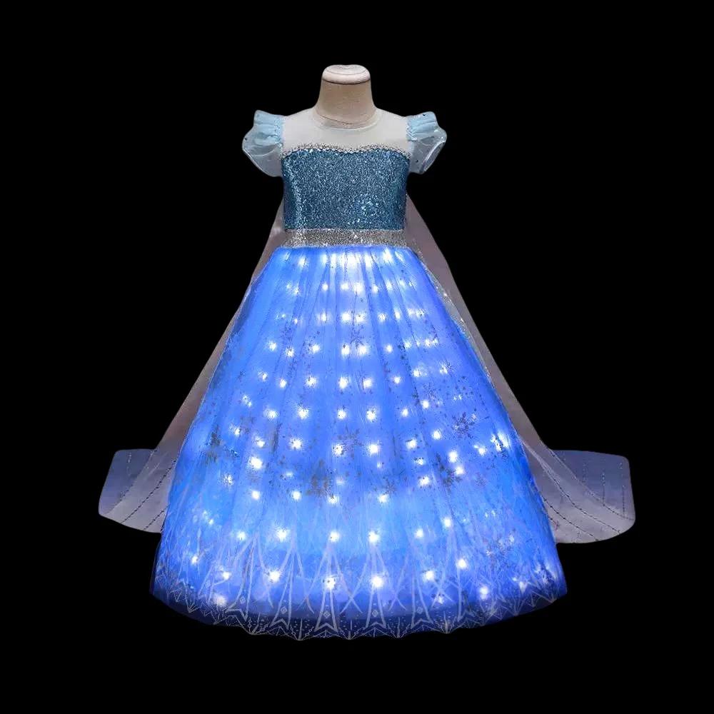 Elsa Costume Princess Dress Girls Light Up Dress Snowflake Trailing Pa – Sun Baby Elsa Costume Princess Dress Girls Light Up Dress Snowflake Trailing Pa – Sun Baby