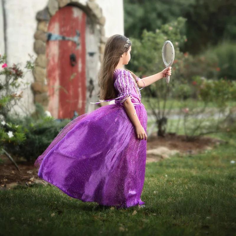 Girls Long Hair Princess Light Up Dress Fancy LED Ball Gown Dress for Party