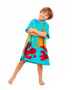 Kids Fleece Dough Monster Costume Blue Hooded Poncho Retro Toy Factory Game Tunic for Halloween Cosplay