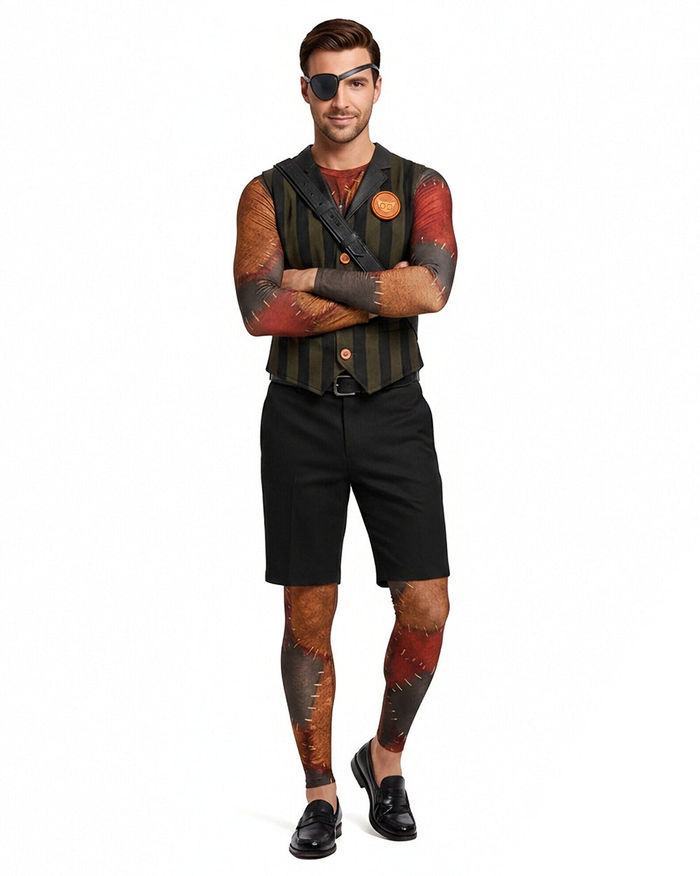 Creepy Puppy Costume Retro One-Eyed Toy Dog Jumpsuit Vest and Short 3pcs Suit for Halloween Carnival