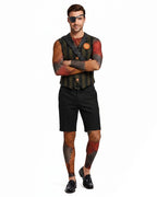 Creepy Puppy Costume Retro One-Eyed Toy Dog Jumpsuit Vest and Short 3pcs Suit for Halloween Carnival