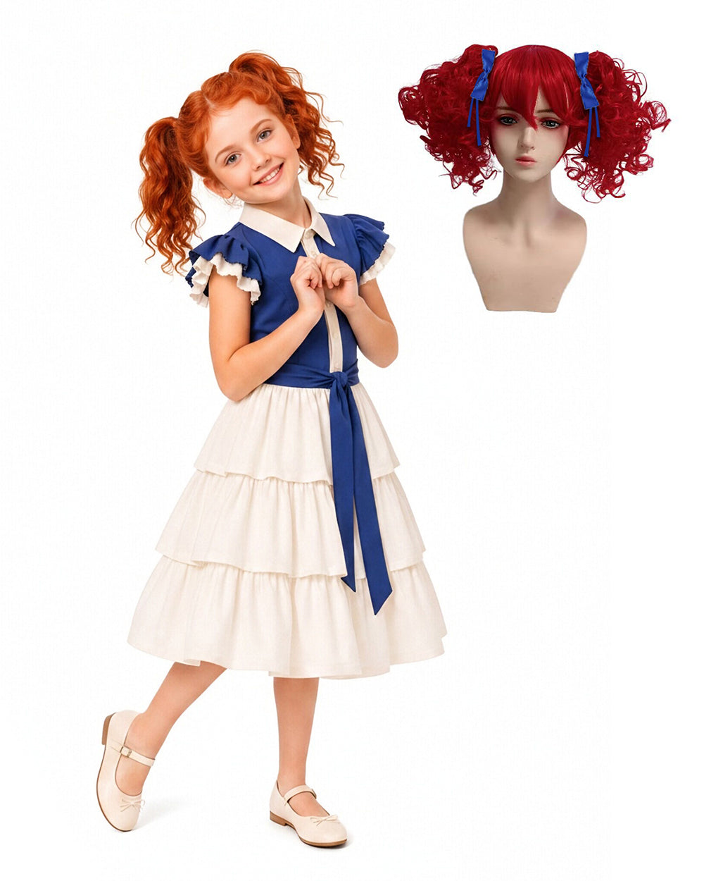 Horror Game Vintage Doll Costume Gothic Lolita Blue Tunic Dress for Girls Women Dress Up Party