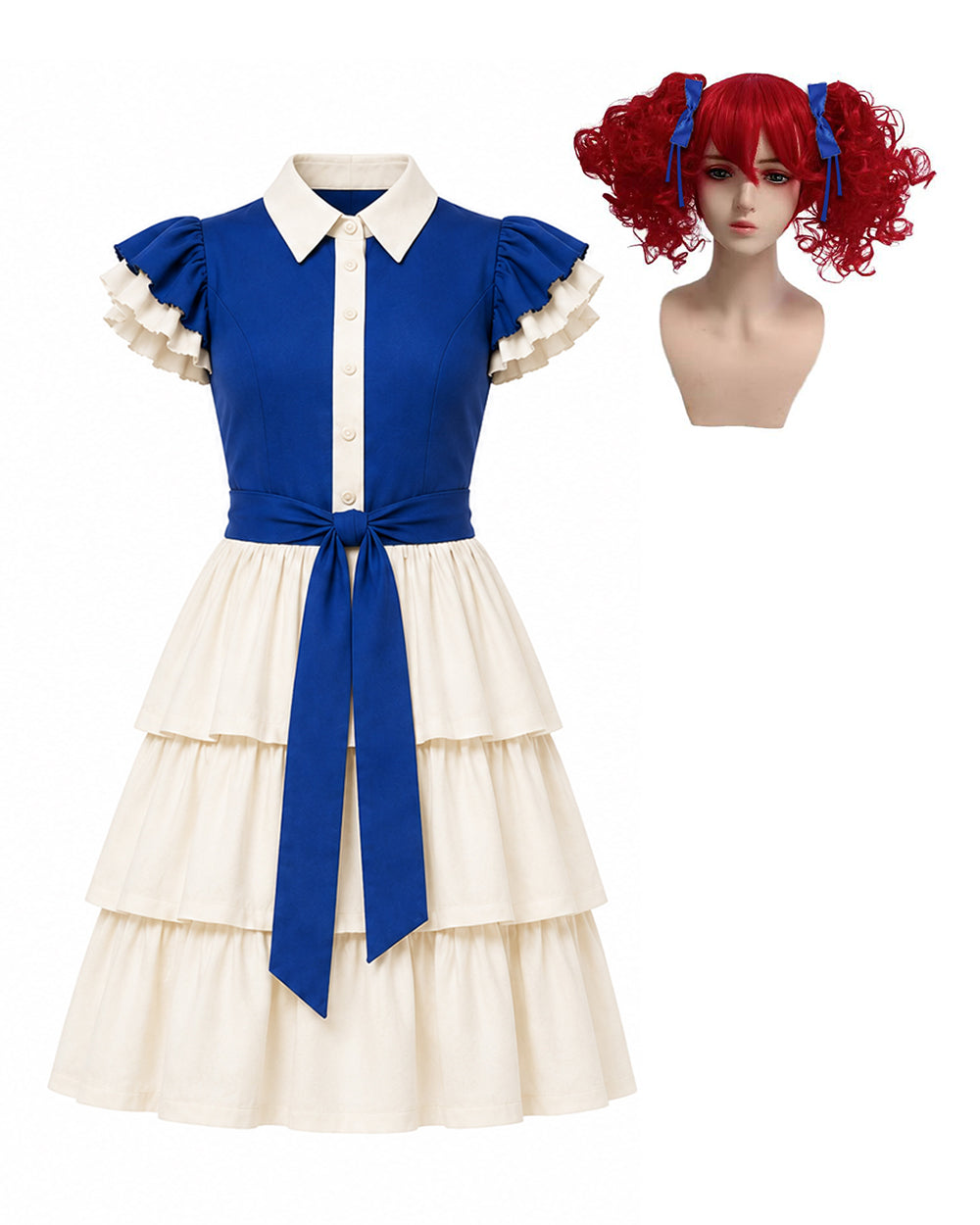 Horror Game Vintage Doll Costume Gothic Lolita Blue Tunic Dress for Girls Women Dress Up Party