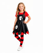 Girls Game Inspired Doll Costume Black Asymmetric Hem Dress Bag and Leggings Suit for Spooky Dress-Up Party 4-10Y