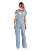 Adult Show Host Cosplay Outfit Rainbow Striped T-shirt and Blue Denim Overalls for Halloween Cosplay Party