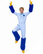 Blue Monster Costume Scary Toy Factory Uniform Set with Fuzzy Cuffs for Kids Adults Themed Party