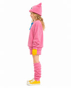 Pink Monster Costume Scary Toy Factory Fluffy Outfit with Hat and Leg Warmers for Kids Adults Halloween Dress Up
