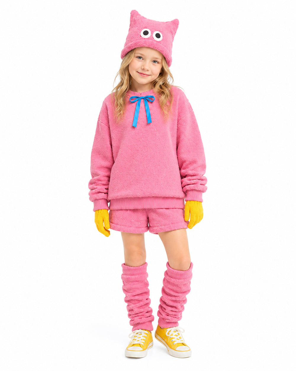 Pink Monster Costume Scary Toy Factory Fluffy Outfit with Hat and Leg Warmers for Kids Adults Halloween Dress Up