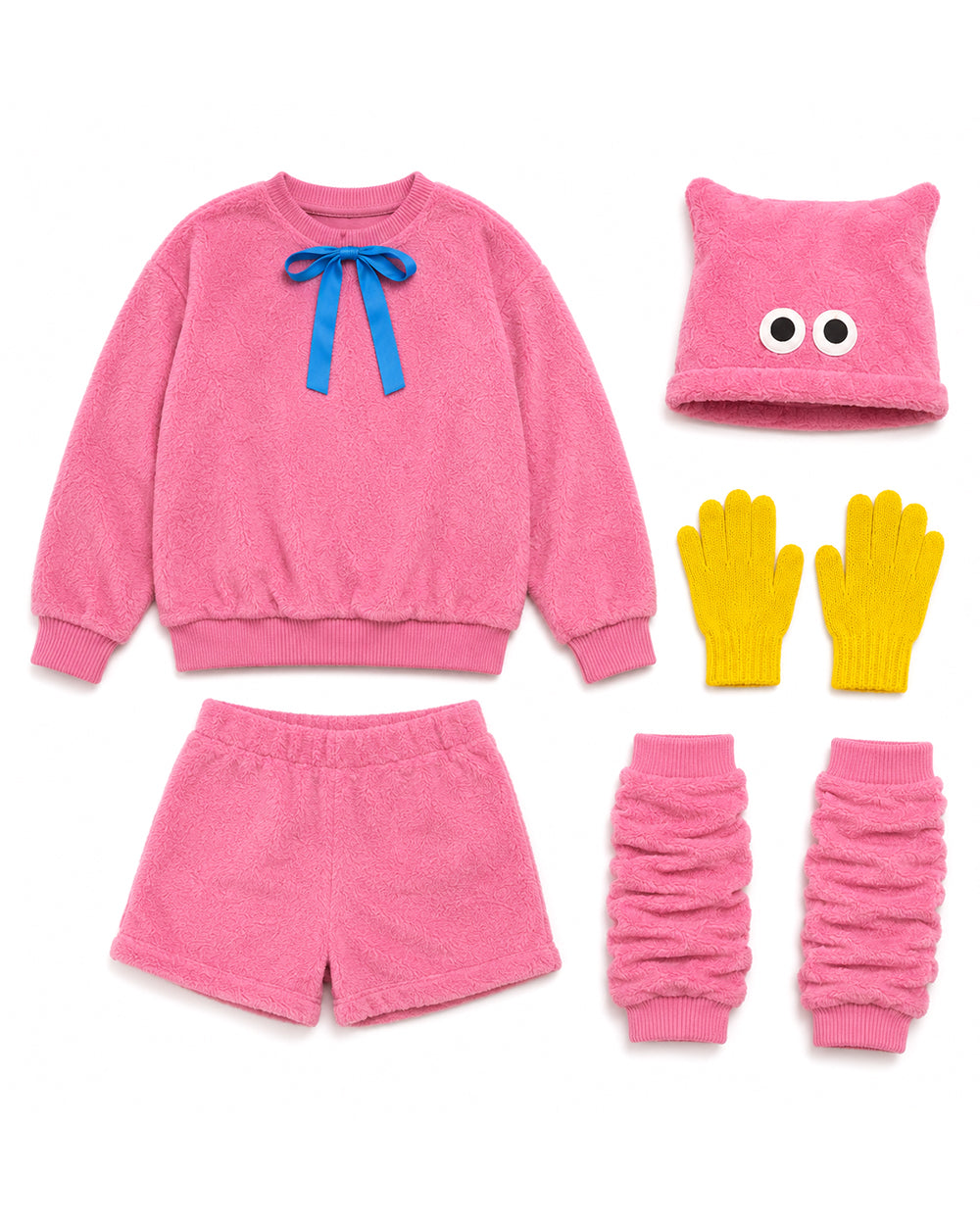 Pink Monster Costume Scary Toy Factory Fluffy Outfit with Hat and Leg Warmers for Kids Adults Halloween Dress Up