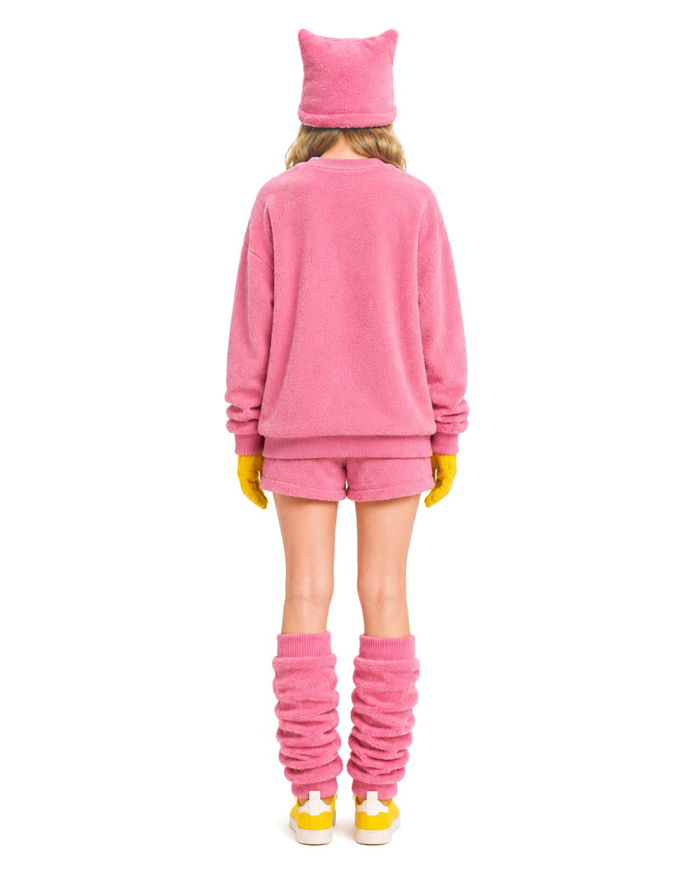 Pink Monster Costume Scary Toy Factory Fluffy Outfit with Hat and Leg Warmers for Kids Adults Halloween Dress Up