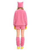 Pink Monster Costume Scary Toy Factory Fluffy Outfit with Hat and Leg Warmers for Kids Adults Halloween Dress Up