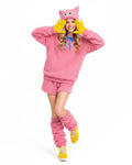 Pink Monster Costume Scary Toy Factory Fluffy Outfit with Hat and Leg Warmers for Kids Adults Halloween Dress Up