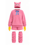 Pink Monster Costume Scary Toy Factory Fluffy Outfit with Hat and Leg Warmers for Kids Adults Halloween Dress Up